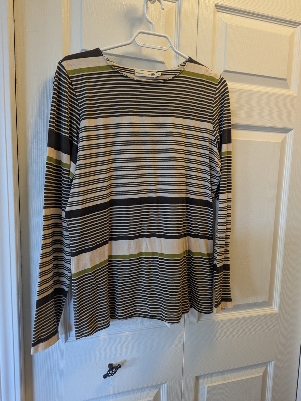 Jackpot Women's Striped Long-Sleeve Crewneck Top - Brown, Cream & Olive